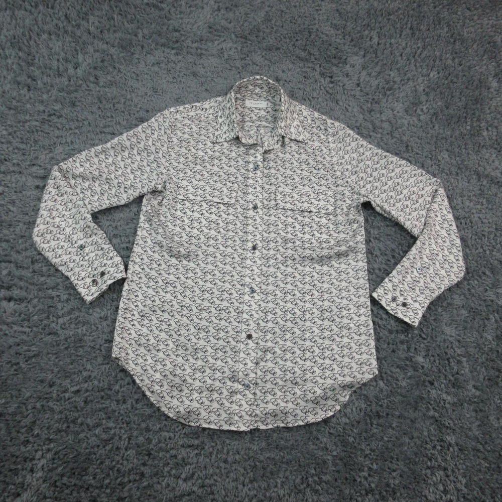 Equipment Shirt Womens Small White Script Print Button Up Long Sleeve Blouse